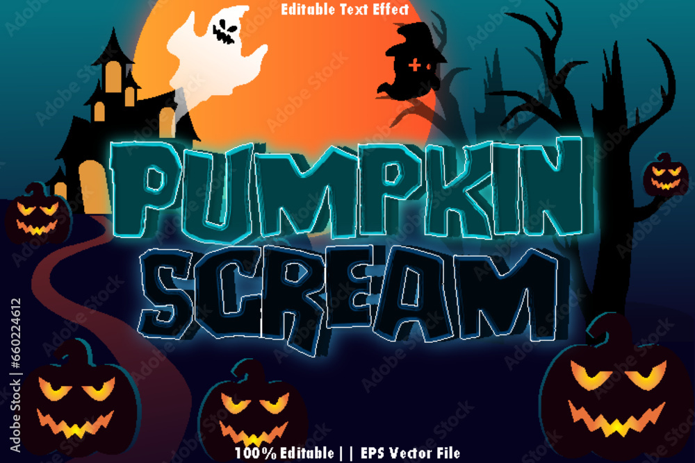 Wall mural pumpkin scream editable text effect 3d emboss style