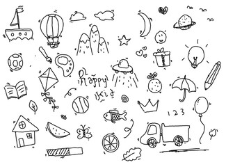 Vector illustration of Doodle cute for kid, Hand drawn set .