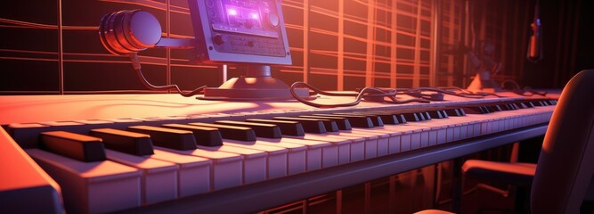 A computer keyboard on a piano keys