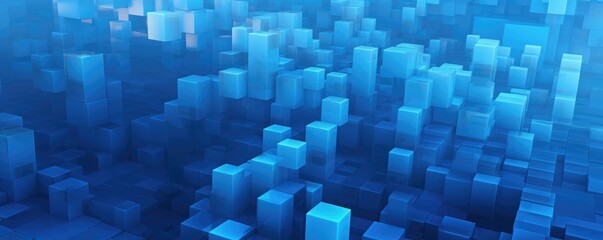 A vibrant blue abstract background with overlapping cubes in the center