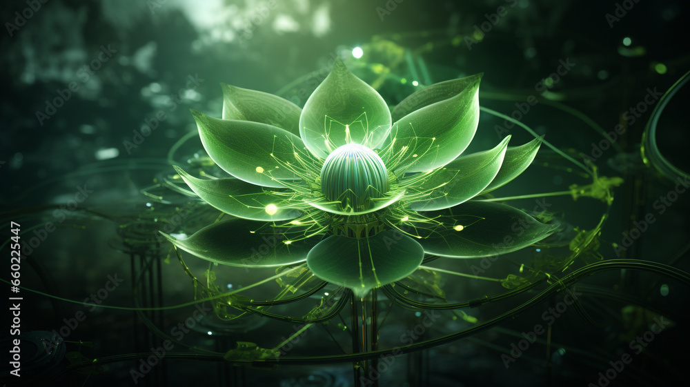 Sticker Amazing green glowing lotus