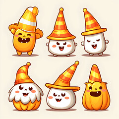 candy corn, Halloween, set, cartoon, white background 