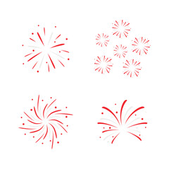 Indonesia Independence Day Fireworks With Simple Decoration. Vector Illustration Set. 