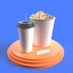 Soda Glass with Popcorn, Soda Glass Mockup, 3D Mockup, Realistic Images, Soda Glass 3D Packaging