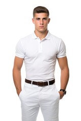 A man dressed in a crisp white outfit