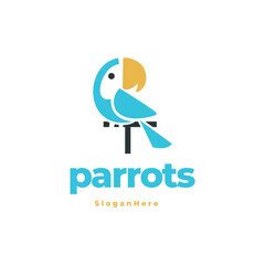 Parrot bird modern fun line logo vector