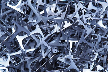 Photos of materials waiting for recycling Scrap metal, scrap brass, polished stone