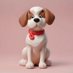 Cute cartoon dog sitting on pink background. 3D rendering.