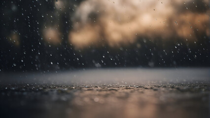 Raindrops on the wet asphalt in the rain. Blurred background