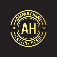 Professional simple Letter AH Circle Luxury Gold Color Vector Logo Template