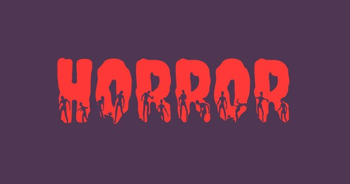 Horror word and silhouettes of zombie on them