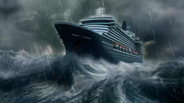 cruise ship on the sea in dangerous by storm video background looping for live wallpaper 