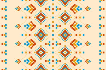 Beautiful carpet ikat art. Geometric ethnic seamless pattern in tribal. Fabric Indian style. Design for background, wallpaper, illustration, fabric, clothing, carpet, textile, batik, embroidery.