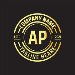 Fototapeta na wymiar Professional simple Letter AP Circle Luxury Gold Color Vector Logo Template