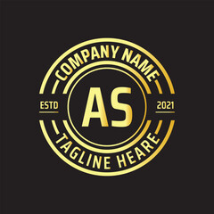 Professional simple Letter AS Circle Luxury Gold Color Vector Logo Template