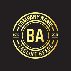 Professional simple Letter BA Circle Luxury Gold Color Vector Logo Template