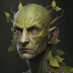 a green man with yellow eyes and no hair realistic 