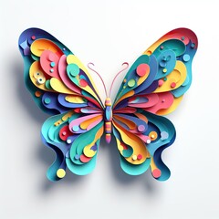 3d rendering paper craft colorful butterfly on a white background.