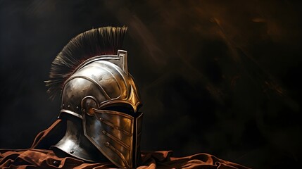 This image showcases a beautifully preserved Roman helmet, a compelling artifact that offers a glimpse into the rich military history of ancient Rome, with an ideal space for accompanying text