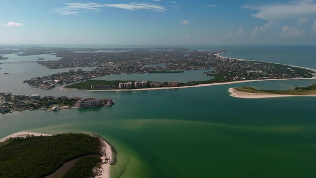 Aerial wide footage of The San Marco Island with residential mansions at daytime in Florida, USA. Drone Wide shot