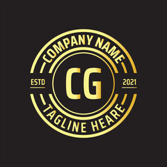 Professional simple Letter CG Circle Luxury Gold Color Vector Logo Template
