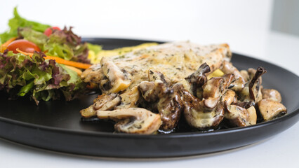 Irish Chicken with Sauteed Mushrooms, Creamy Mashed Potatoes, and a Medley of Fresh Vegetables