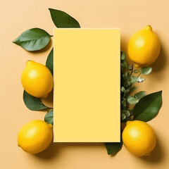  Blank yellow lemon card flatlay mockup
