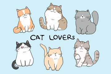 Vector Illustration of Cartoon Cat Characters on Isolated Background