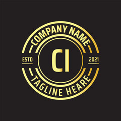 Professional simple Letter CI Circle Luxury Gold Color Vector Logo Template