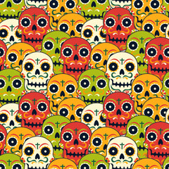 Dia de Muertos Seamless Pattern Illustration with Day of the Dead and Skeleton Element in Mexican Design