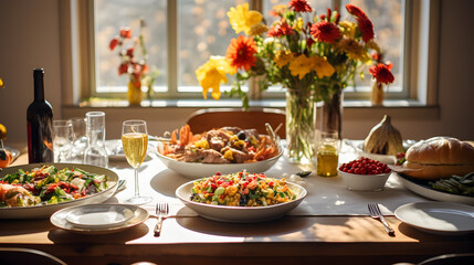 Obraz na płótnie Canvas Thanksgiving Celebration Traditional Dinner Setting Concept