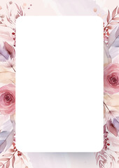 Pink invitation background bouquet watercolor painting with flora and flower