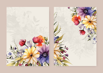Colorful colourful cosmos modern wedding invitation template with floral and flower