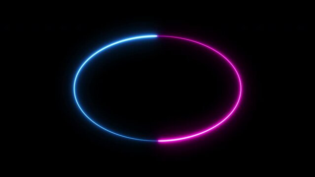 Abstract laser neon light oval frame video footage background.