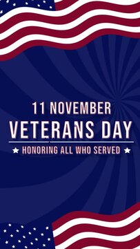 Animation of USA happy veterans day, lettering text with USA flag background and fireworks splash 