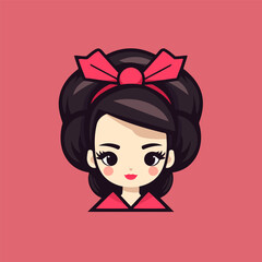 Portrait of a cute Asian girl with a red bow on her head