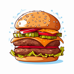 Hamburger isolated on white background. Vector illustration in cartoon style.
