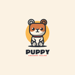Vector Logo Illustration Puppy Mascot Cartoon Style.