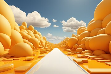 there is a picture of a yellow road with many yellow balls