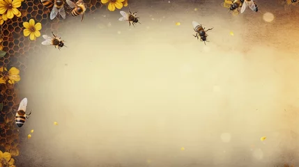 Fotobehang space for text on textured background surrounded by honey bees, background image, AI generated © Hifzhan Graphics