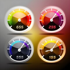 speedometer large icon transparant background colors flat icon for web 5 versions in grid for 5 speeds score categories 