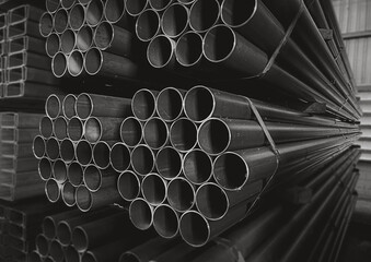 high quality galvanized steel pipe or aluminum tubes and chrome stainless steel in piles waiting to...