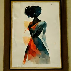 An art exhibition poster featuring an African woman in watercolor 