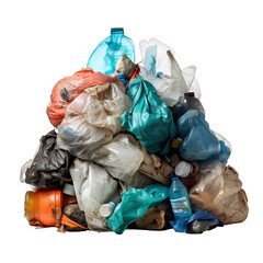 Piles of recyclable plastic bag garbage on transparent background PNG - obrazy, fototapety, plakaty
