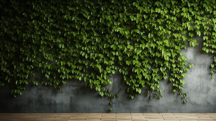 Green climbing fig plant on full wall for background wallpaper