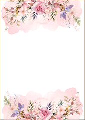 Pink elegant watercolor background with flora and flower