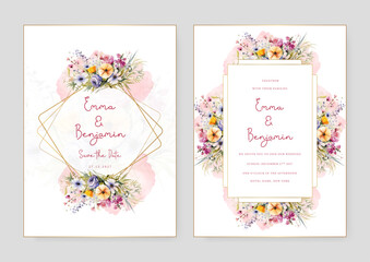 Colorful colourful poppy set of wedding invitation template with shapes and flower floral border
