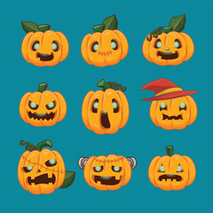 Vintage Halloween poster design with vector jack o lantern character. 