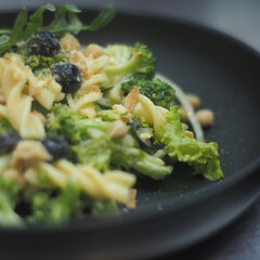 Vegan Fusilli Pasta with Fresh Vegetables and Olives