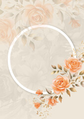 Orange and beige vector realistic golden luxury invitation with flora and flower